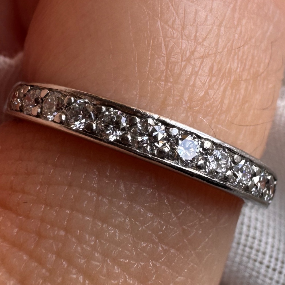 Authentic Vintage Tiffany and Co. Diamond Platinum Half Eternity Wedding Band - Picture 8 of 14